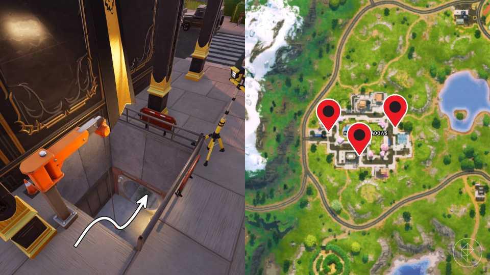 The three zipline locations in Masked Meadows of Fortnite.