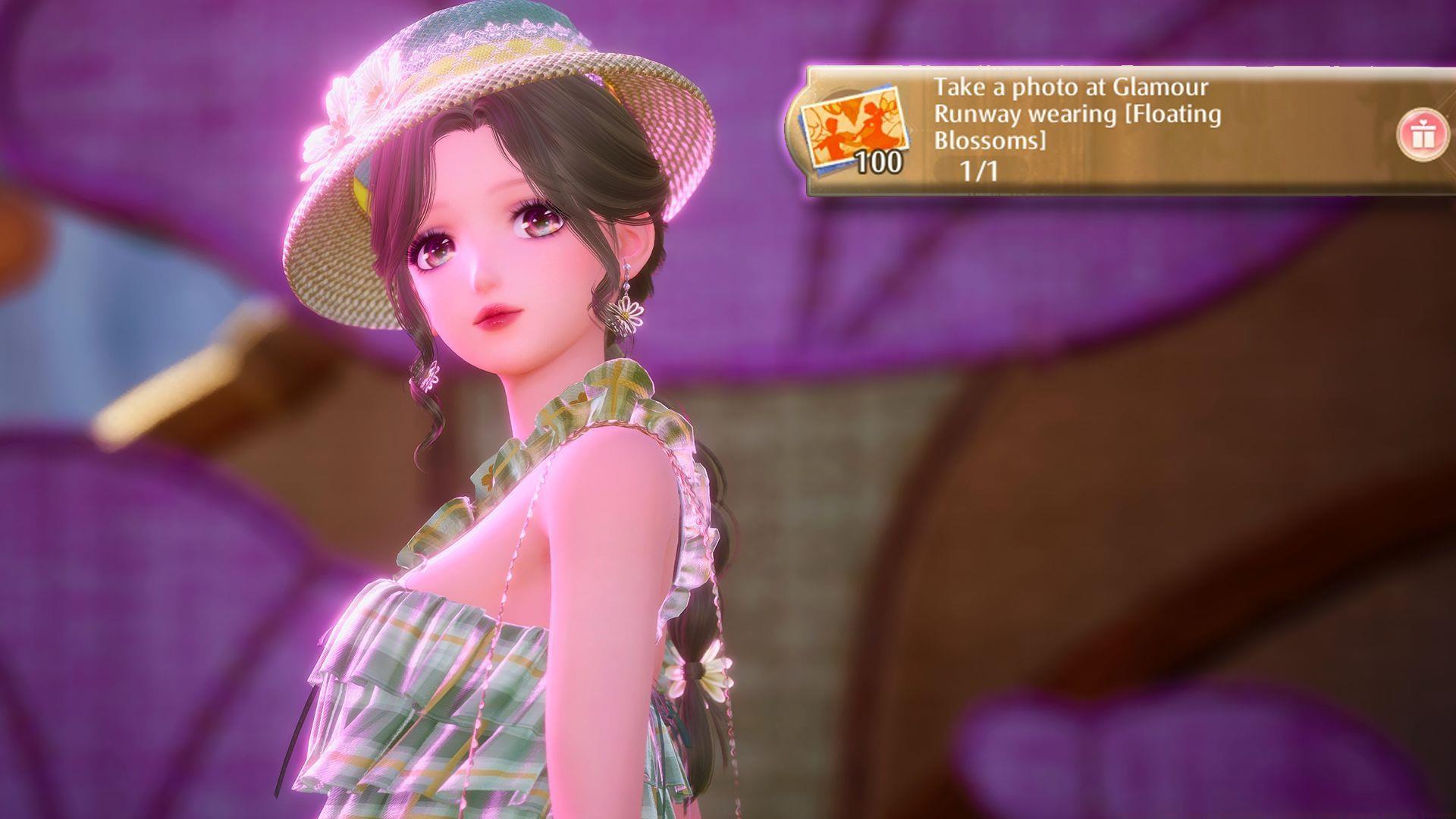 Guide on taking a photo at Glamour Runway wearing Floating Blossoms for the Whirl of Melodies event (Image via Sportskeeda Gaming/Infold Games)