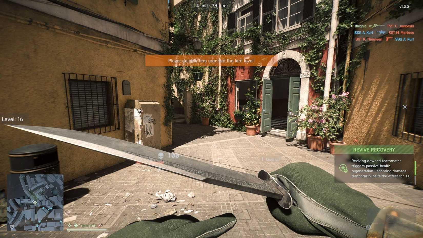 The player equipping a knife in Battlefield 6 in the final round of gun game.