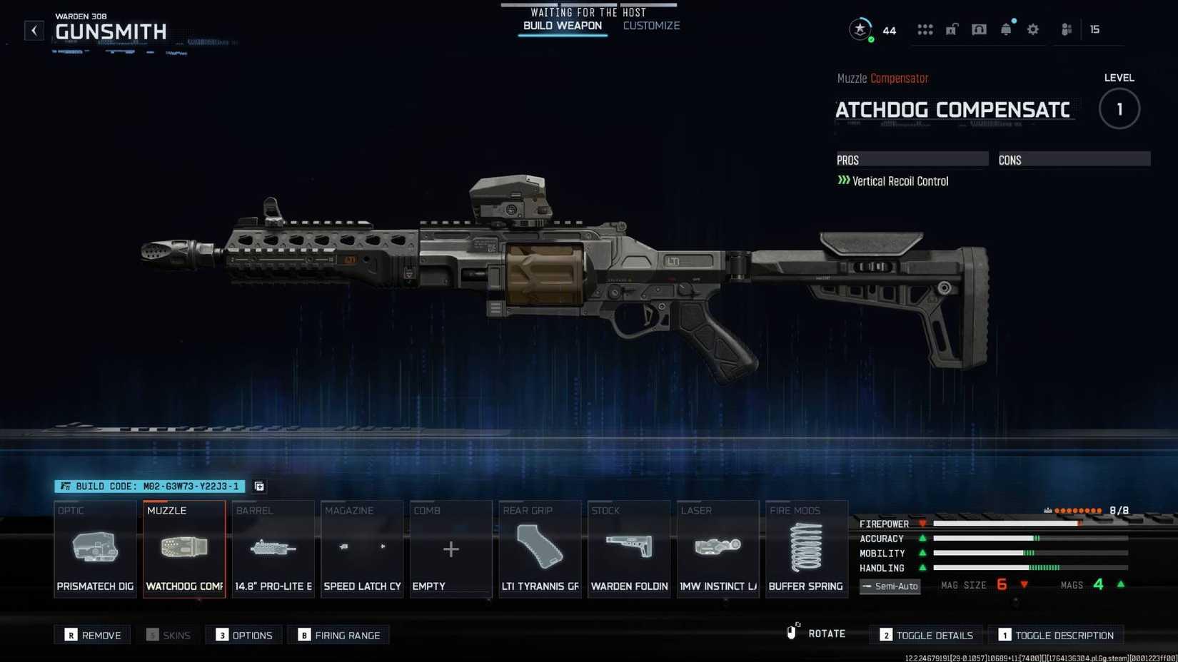 The Warden 308 in Black Ops 7 with the attachments listed in this guide.