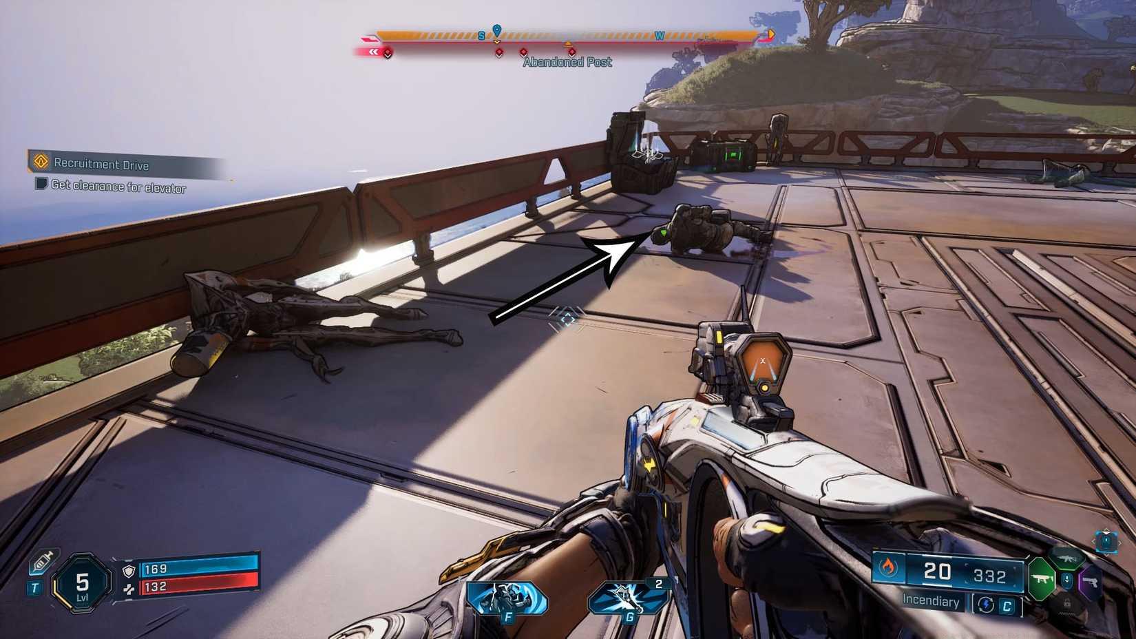 A Borderlands 4 screenshot showing where you can locate the bolt that gives you clearance to call the elevator during the "Recruitment Drive" quest in Borderlands 4 