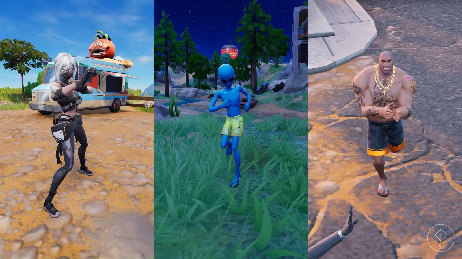 The three bosses (Hush, Human Bill, and Beach Brutus) from Fortnite Chapter 7 Season 1.
