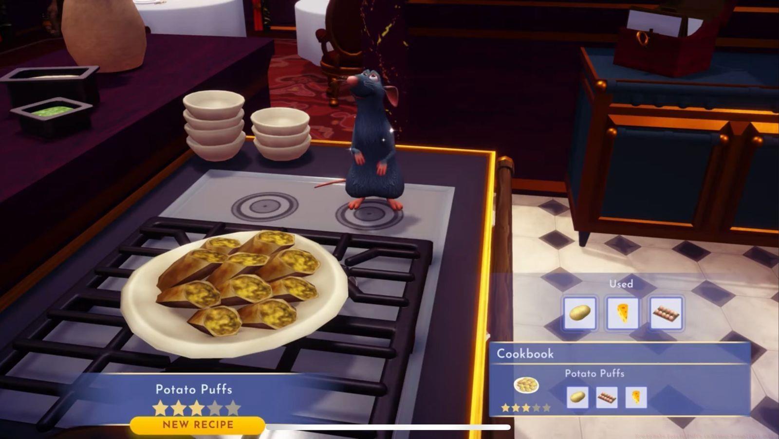 Potato Puffs in Disney Dreamlight Valley (Image via Gameloft || YouTube/Quick Tips)