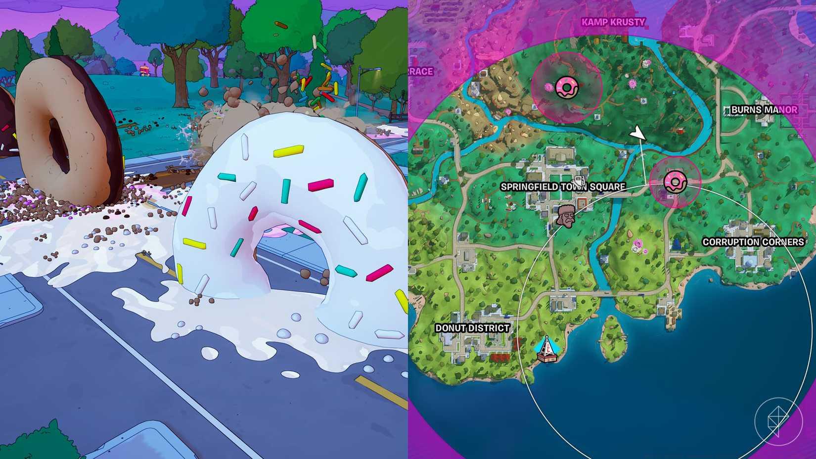 Donut storms as they appear on the Fortnite map.