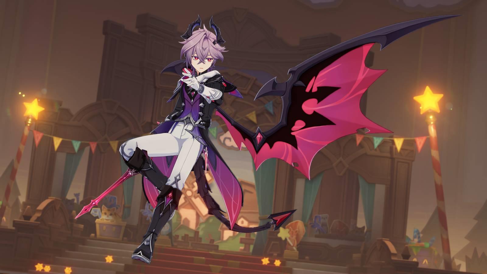 Durin, a dragon boy with lilac hair, in Genshin Impact