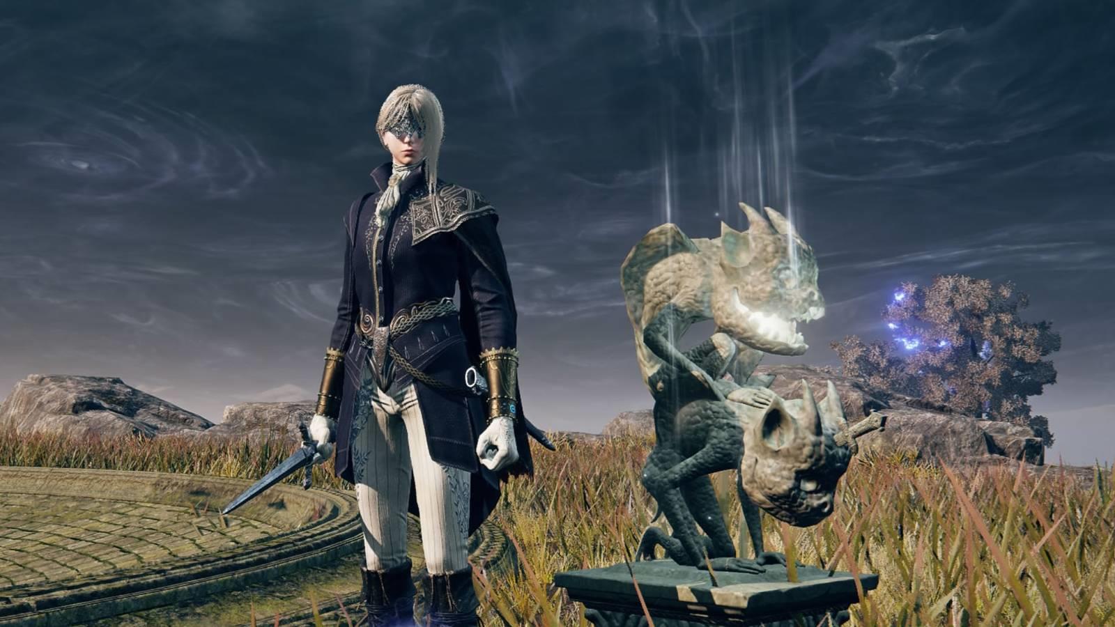 An Elden Ring Nightreign screenshot showing the Duchess character beside an Imp Statue