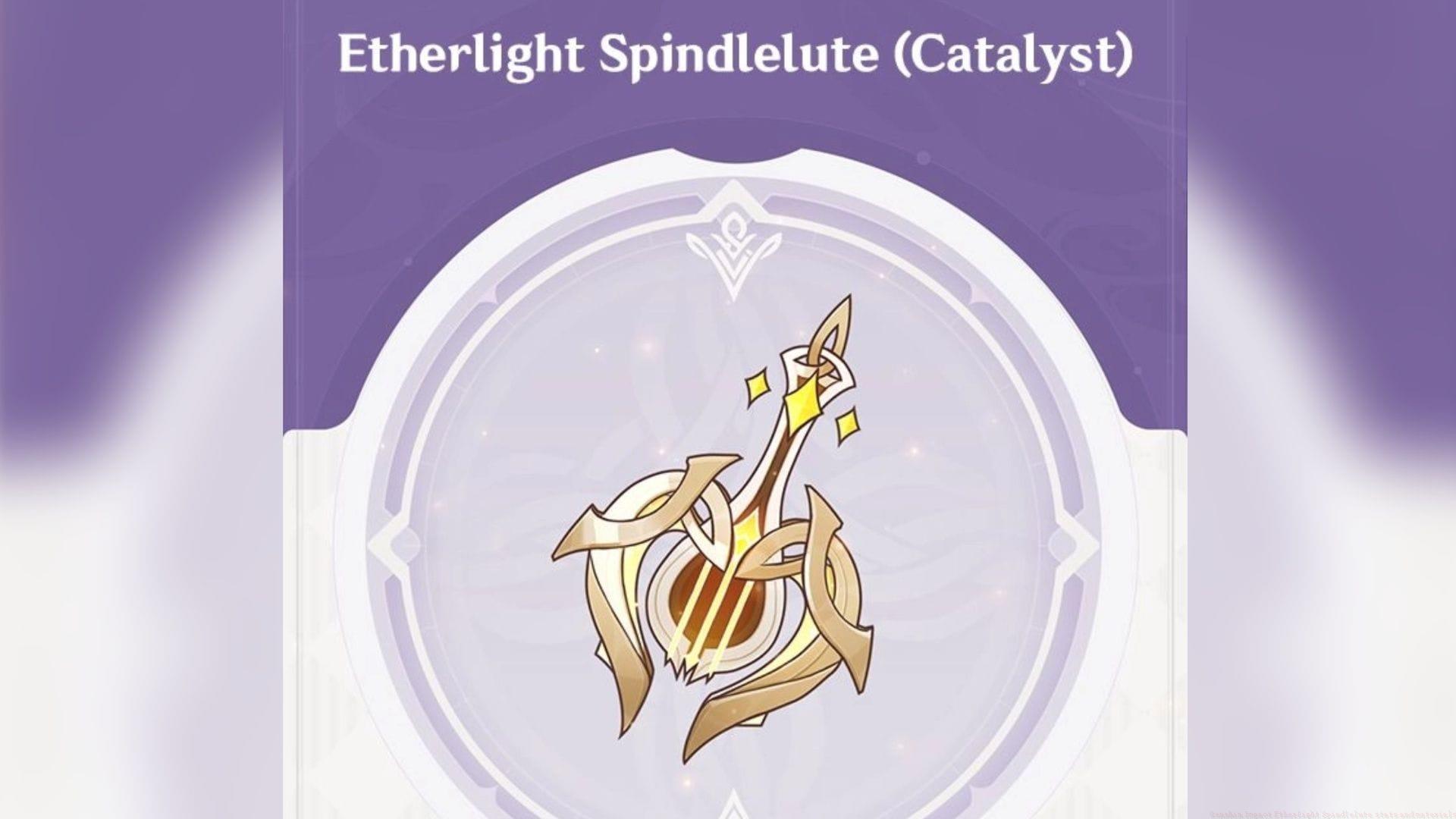 Stats and materials for Luna I event weapon, Etherlight Spindlelute (Image via HoYoverse)