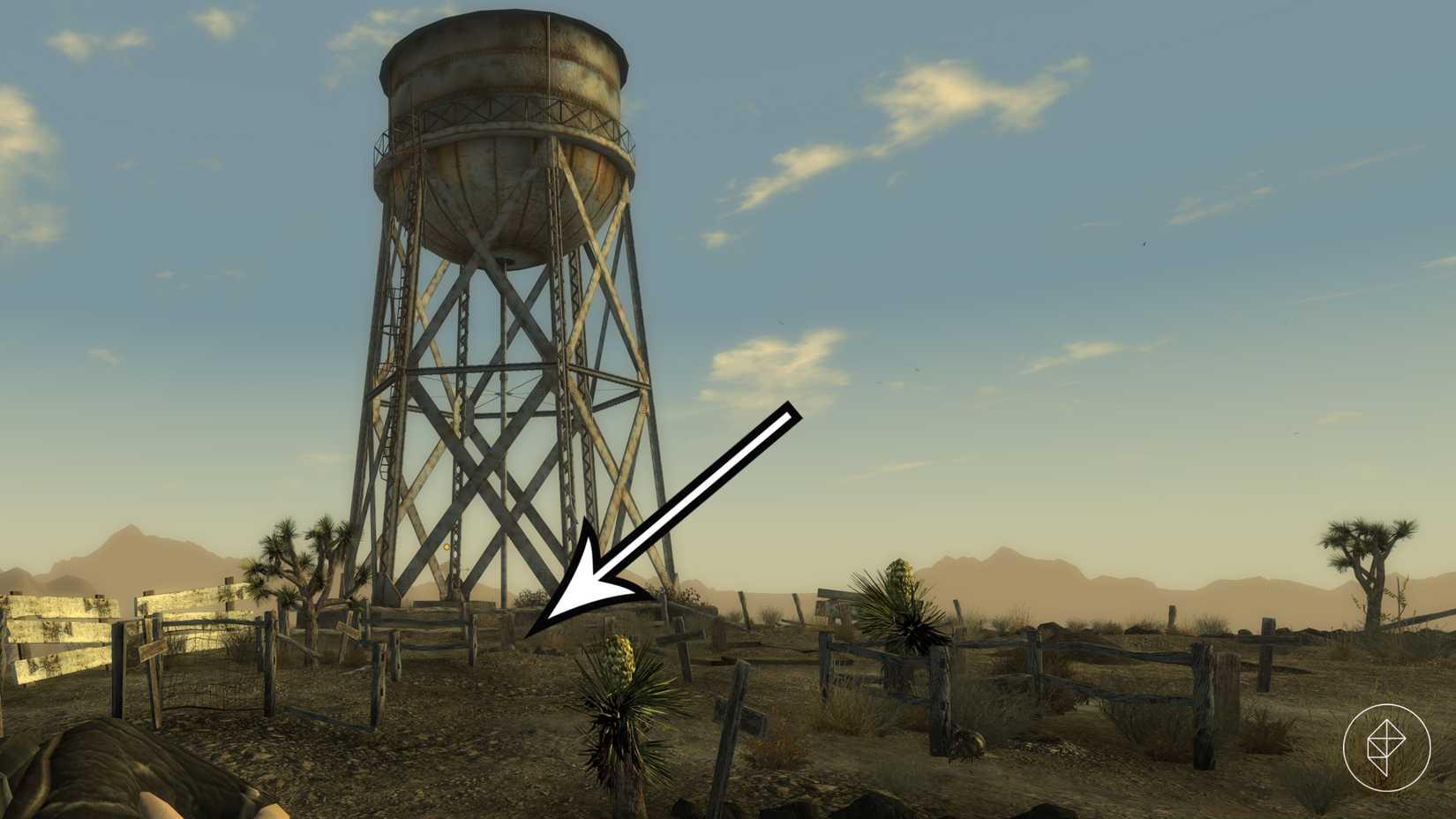 A snow globe in a graveyard in Fallout: New Vegas.