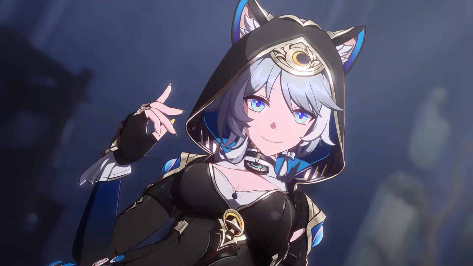 Cipher, a woman in a literal cat-themed catsuit, in Honkai: Star Rail