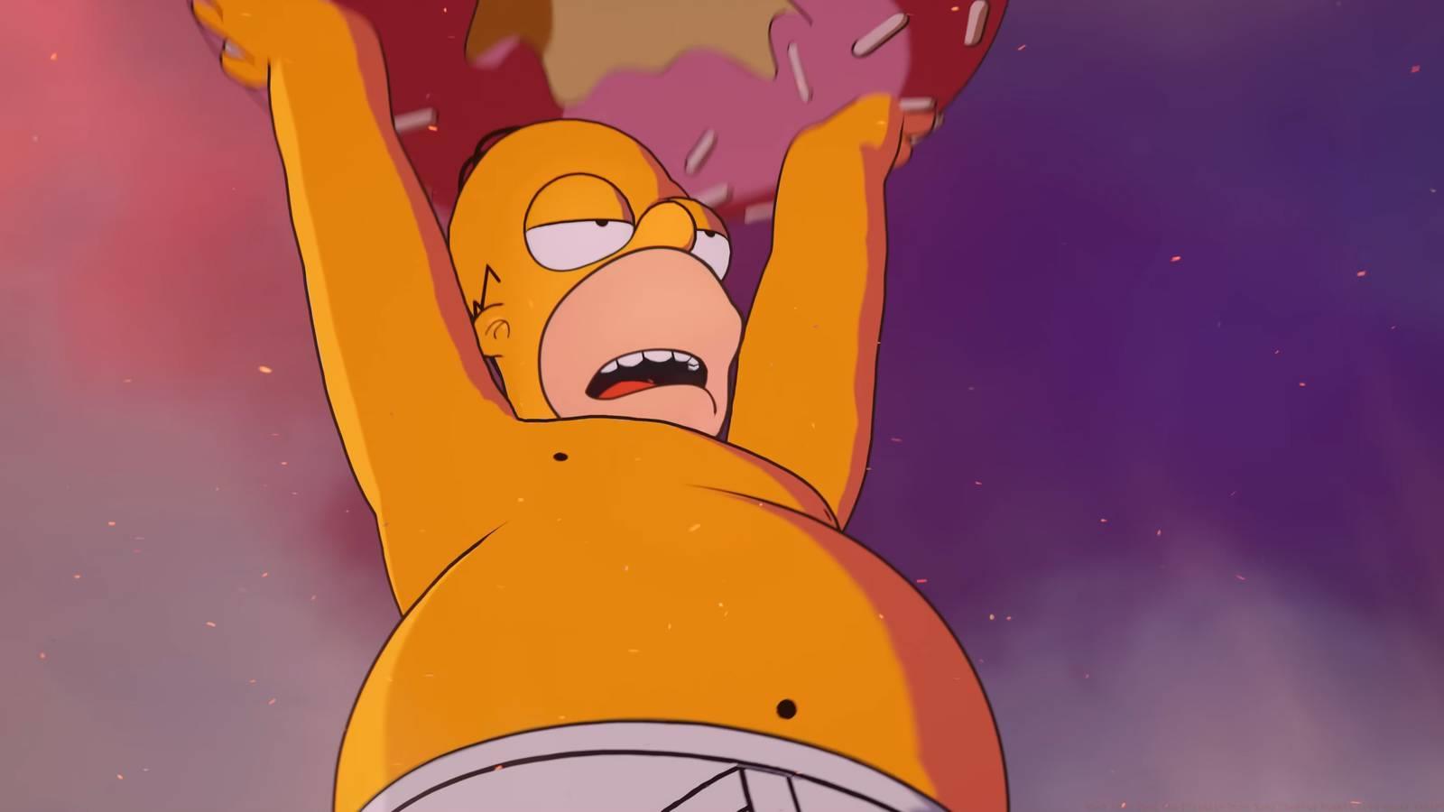 A screenshot showing Homer Simpson from the Fortnite Zero Hour live event trailer.