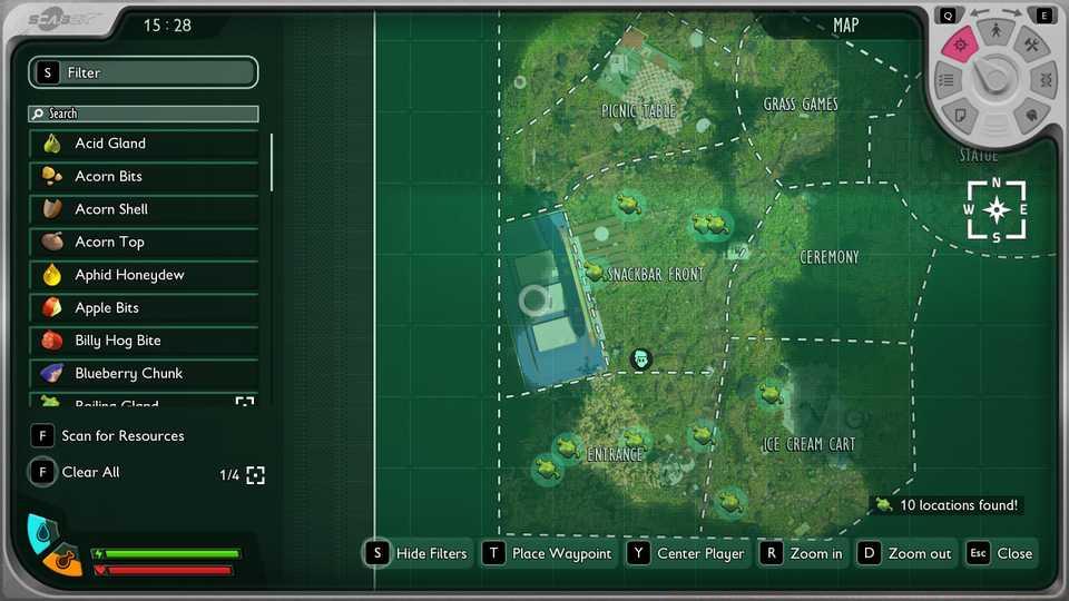 A map showing where to find bombardier bugs in Grounded 2