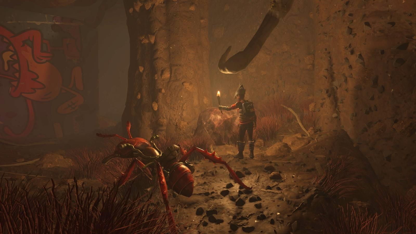 Willow looking at a chunk of sturdy quartzite in Grounded 2