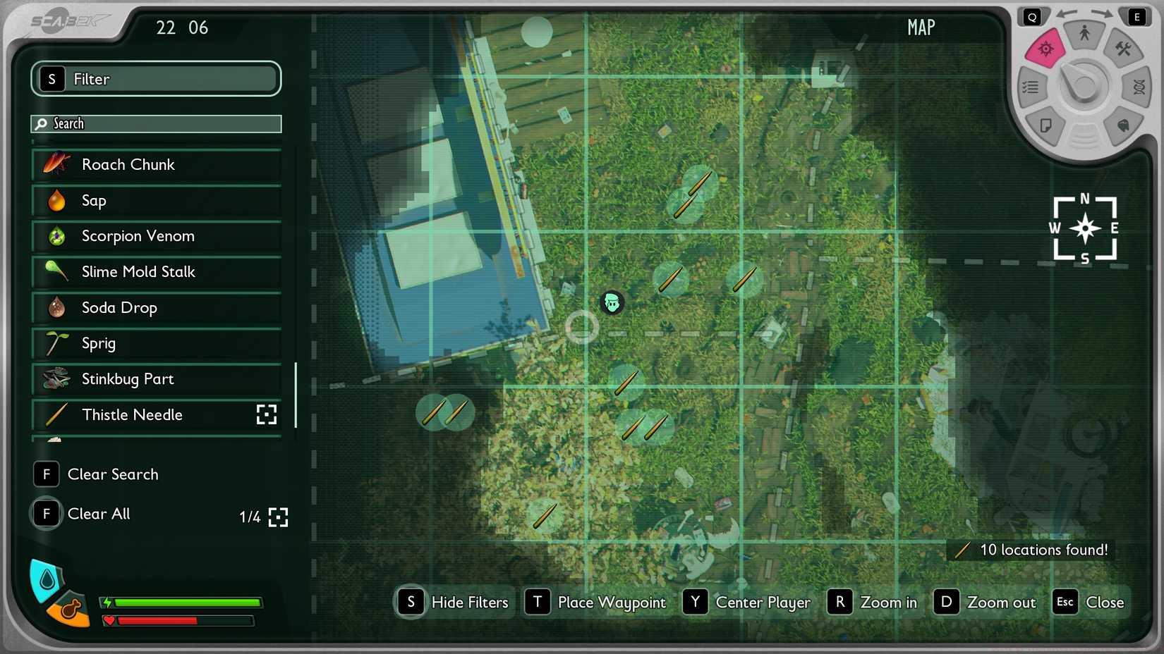 A map showing where to find thistle needles in Grounded 2