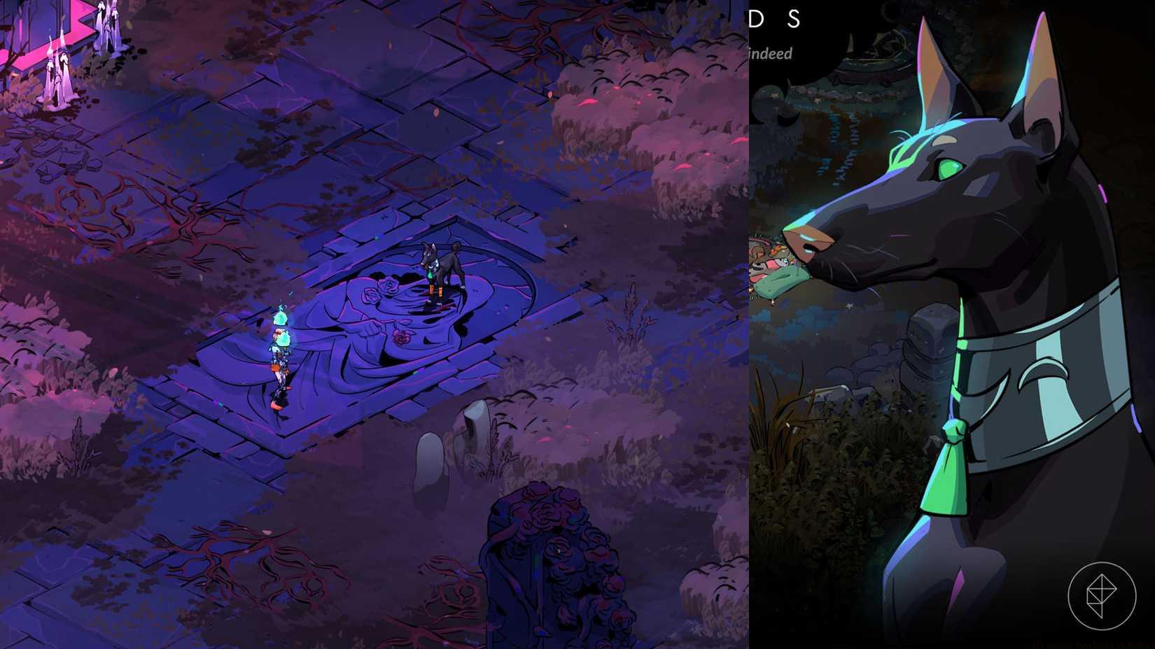 Melinoë encountering Hecuba the Hound in Hades 2.