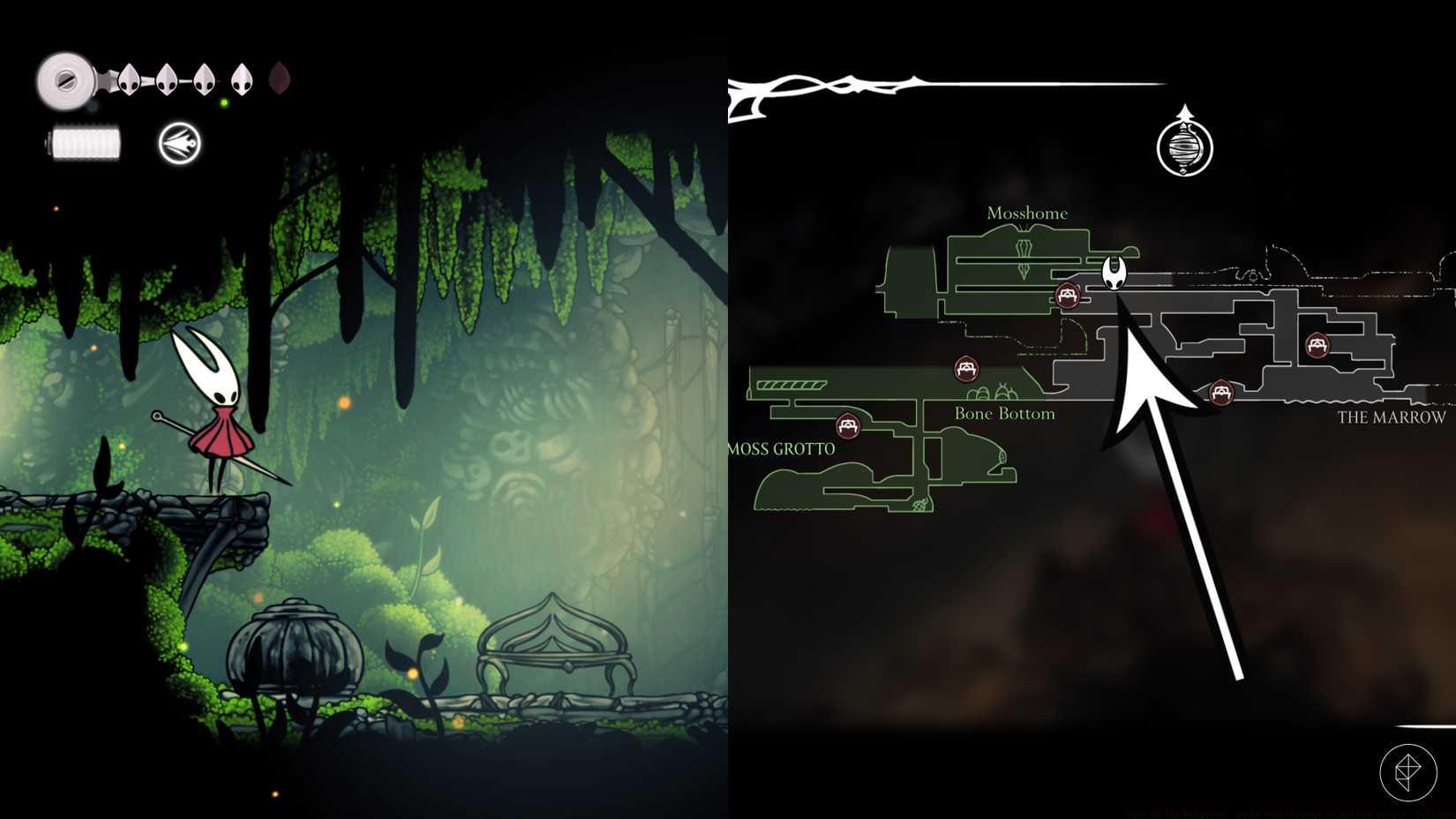 The resting bench near the Bell Beast and Shakra's first location in Hollow Knight: Silksong.