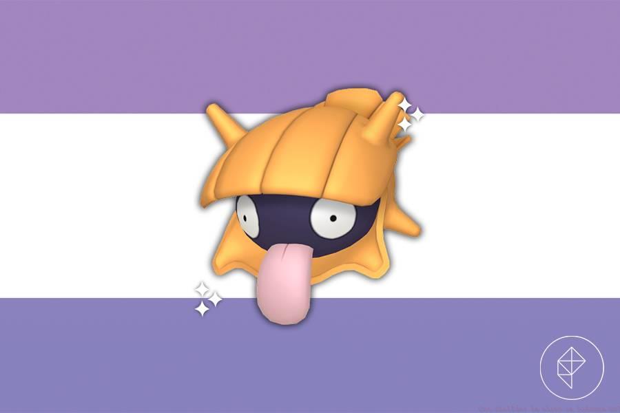 A shiny orange Shellder on a gradient background.