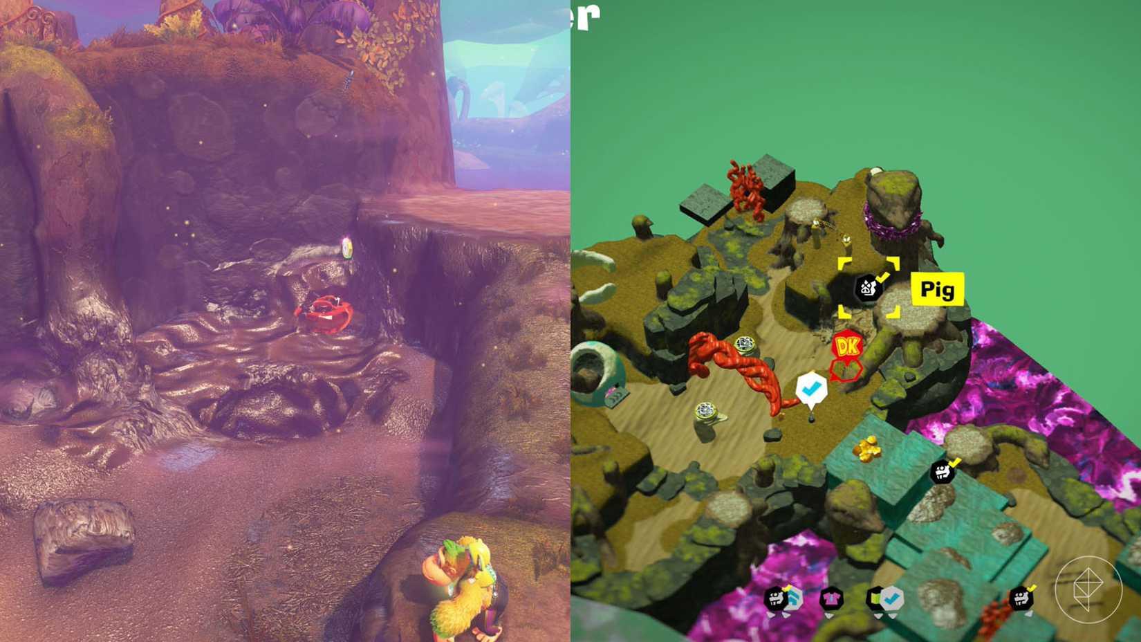 A red fossil half-buried in some mud