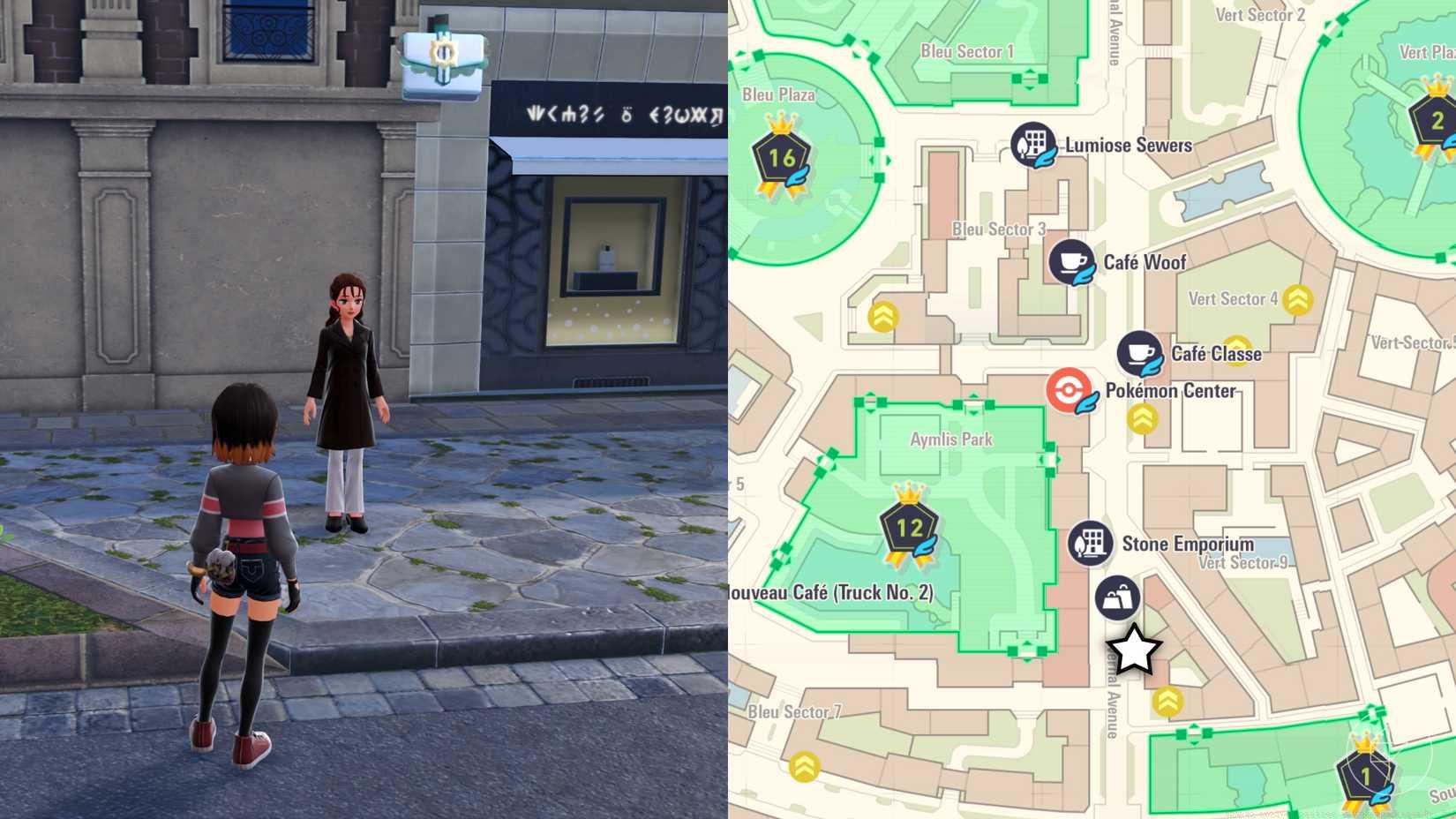 A map showing where to find an NPC that rewards you with a Sachet in Pokémon Legends: Z-A.