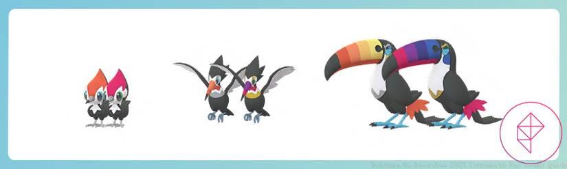 Shiny Pikipek, Trumbeak, and Toucannon, which all get beaks colored with pinks, purples, and blues.