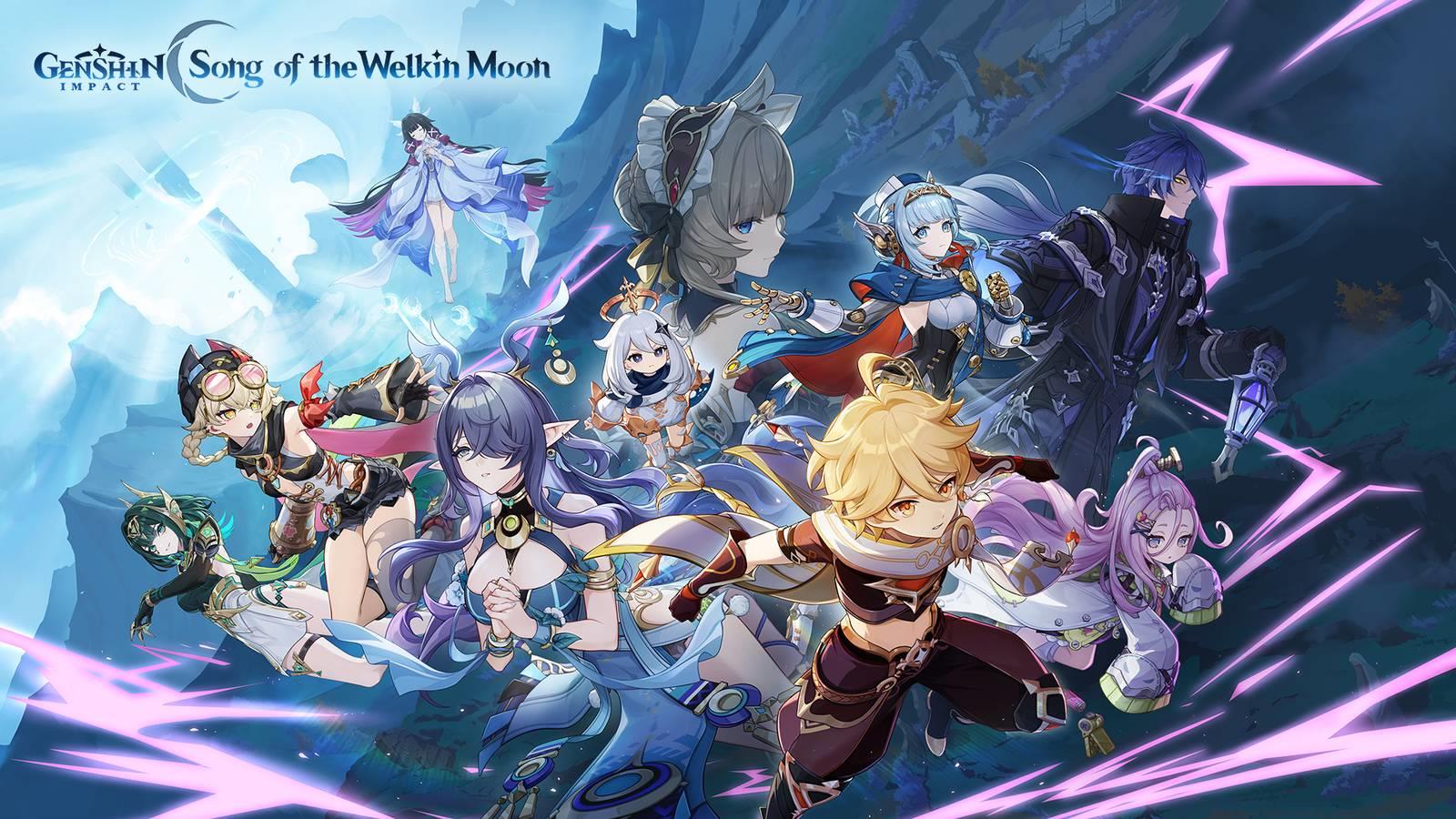 Aether, surrounded by many characters from Nod-Krai in Genshin Impact