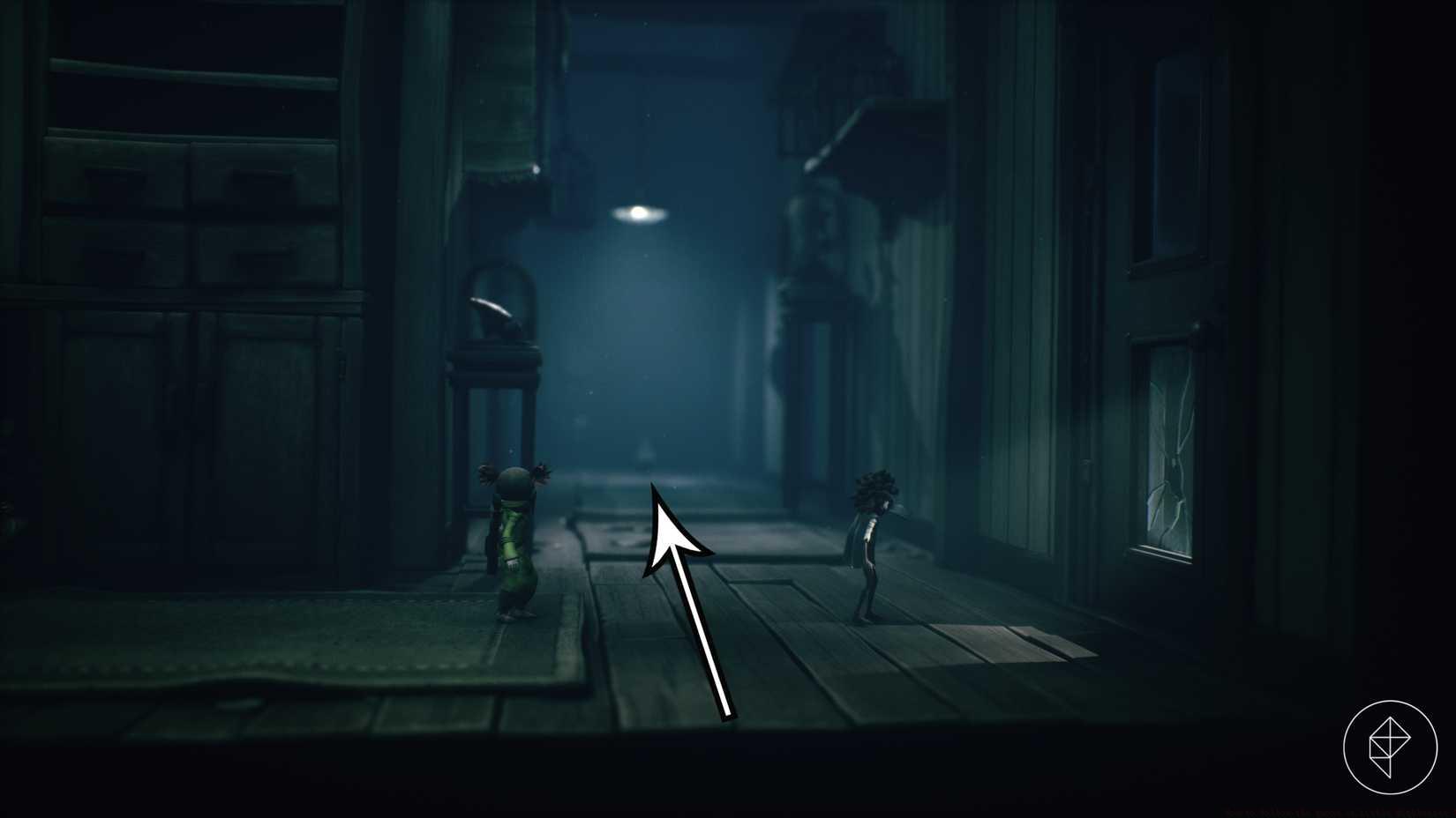 A gnome in the distance in Little Nightmares 3.