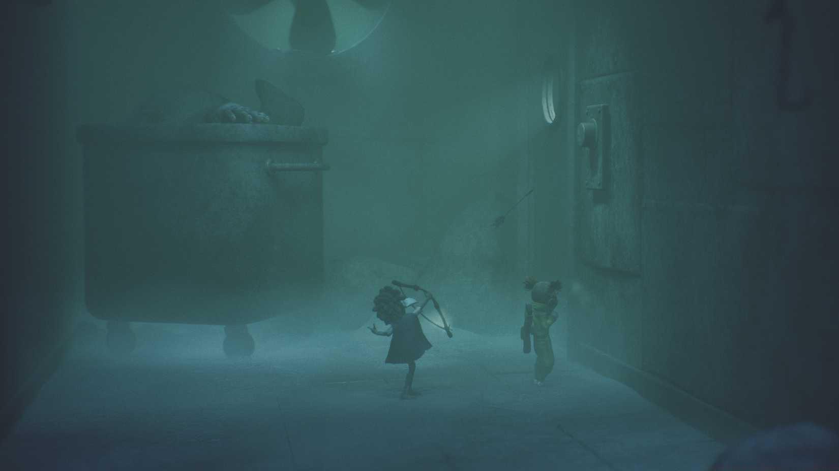 Low shooting an arrow in Little Nightmares 3.