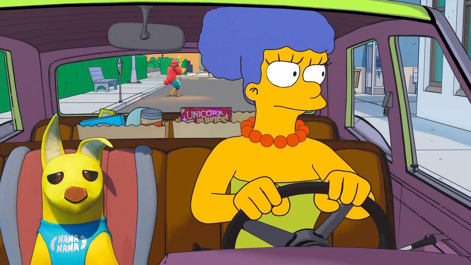 Peels sitting passenger to Marge as she's driving in Fortnite.