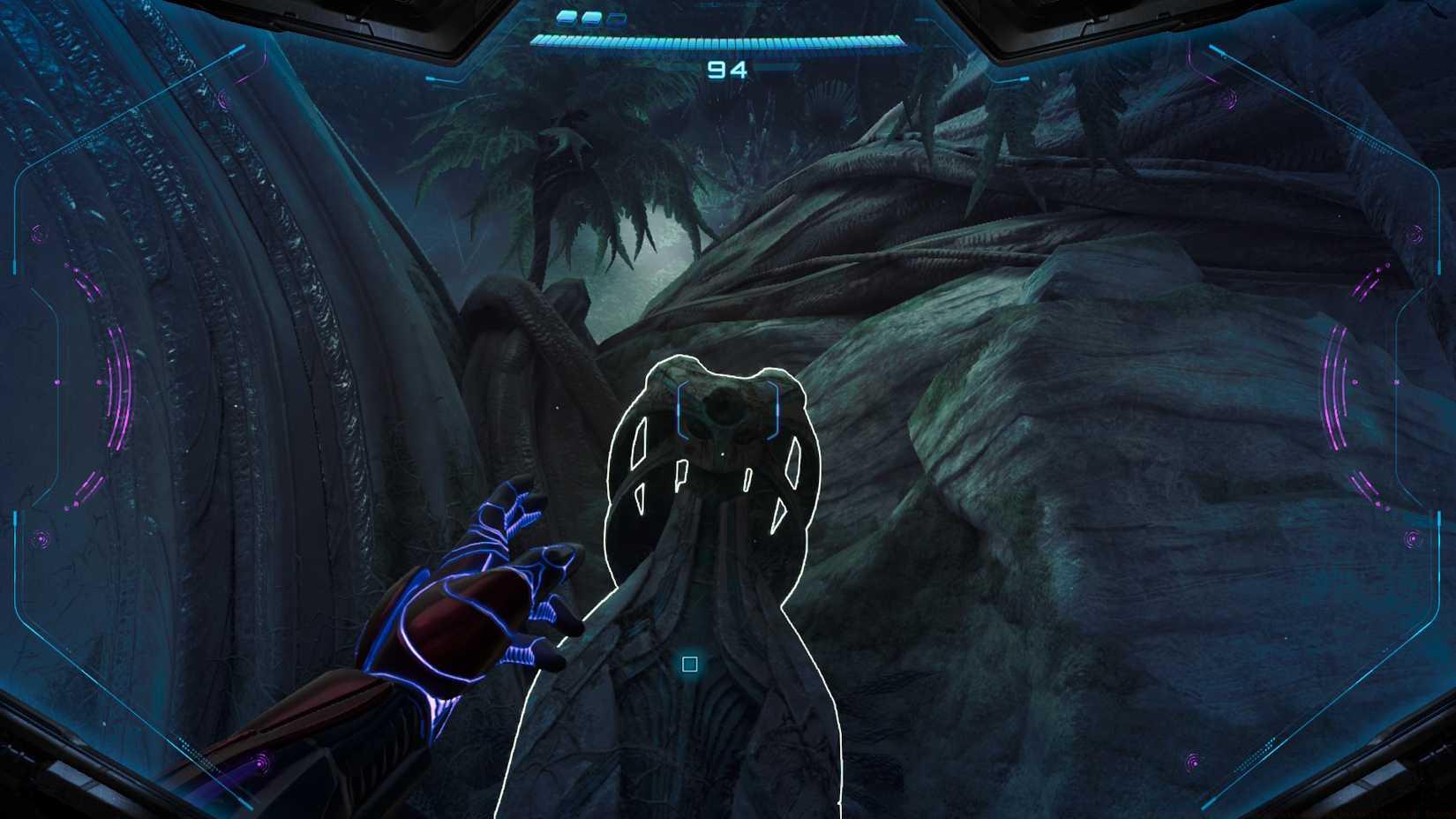 A Lamorn statue with an empty psychic mote slot in Metroid Prime 4