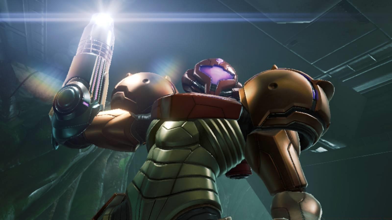 Samus striking a pose in Metroid Prime 4
