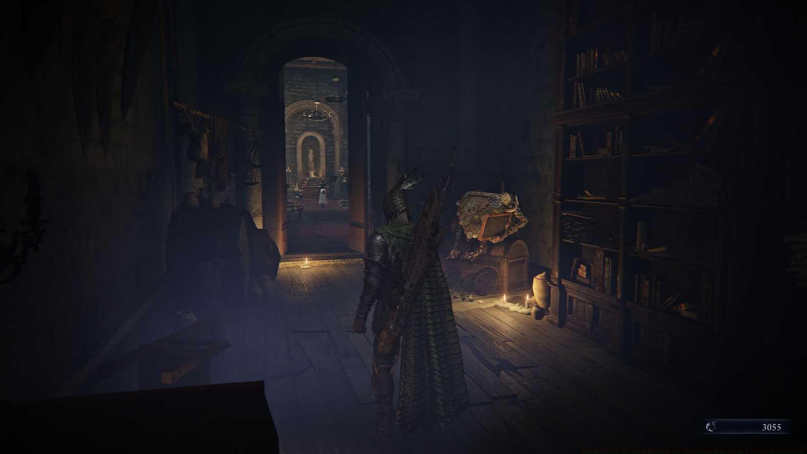 A Elden Ring Nighreign screenshot showing the Small Jar Bazaar and the door tha leads to a room where the Undertaker and the Scholar are located.