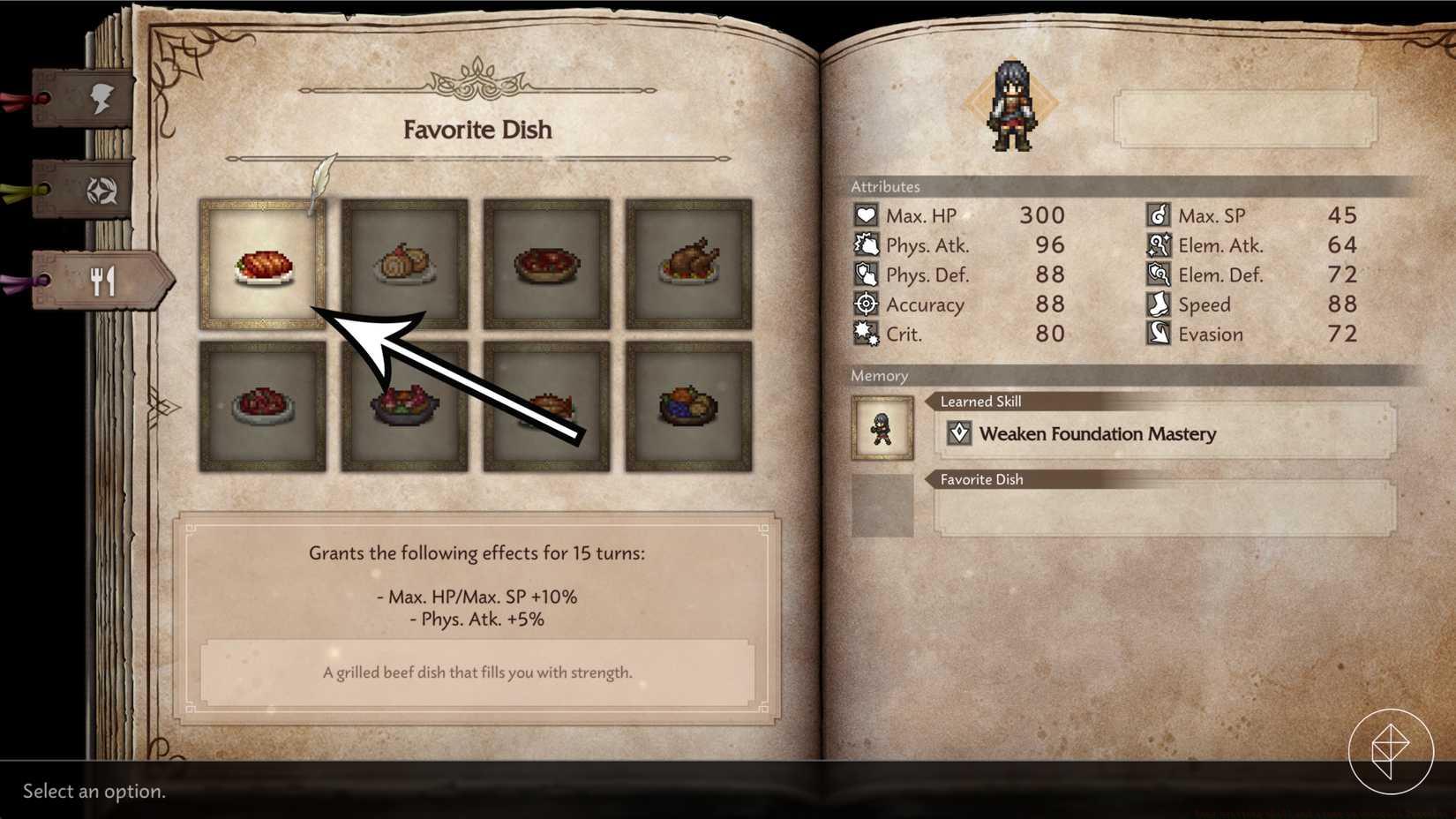 The favorite dish choice in Octopath Traveler 0.