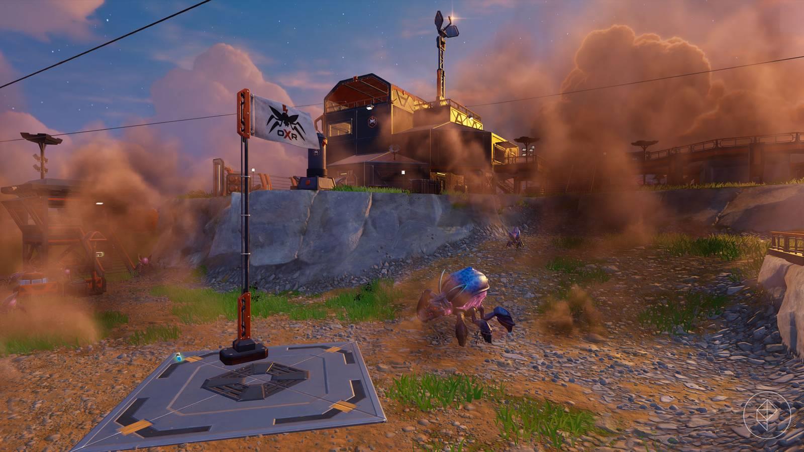 A flag beside a Swarmer bug in Fortnite Chapter 6 Season 4.