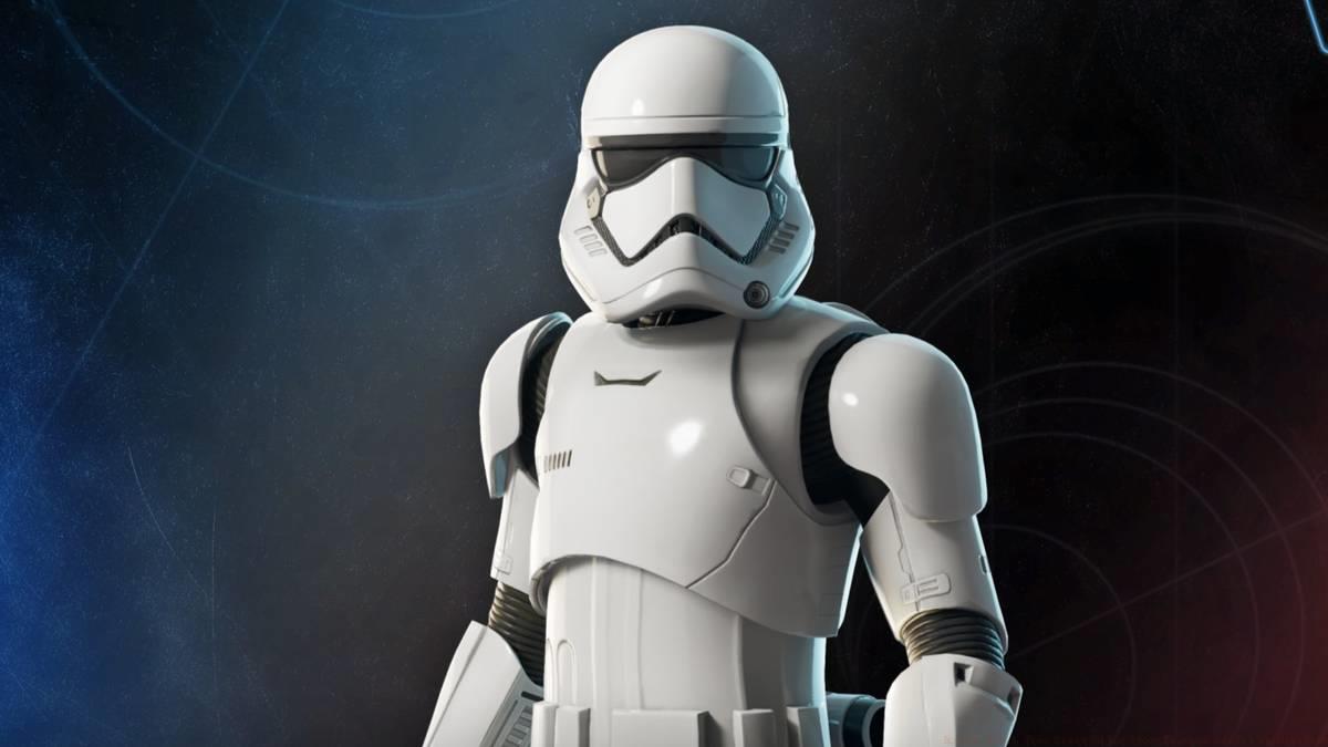 An image of the First Order Stormtrooper outfit in Fortnite. It looks like a stormtrooper with white armor.