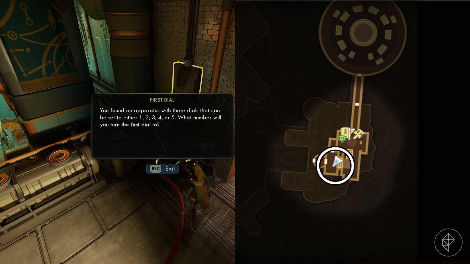 A montage of two The Outer Worlds 2 screenshots showing where players can find the Order initiate scavenger hunt puzzle 