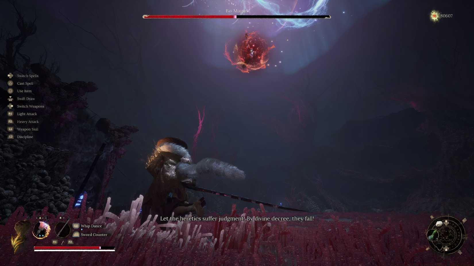 Bo Magus charging up her sword of judgement attack.